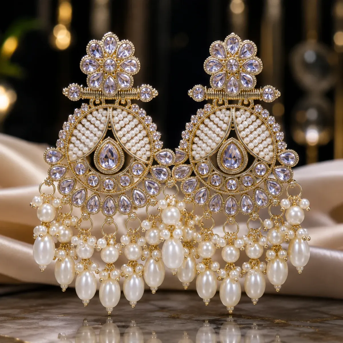 Gold Plated Ethnic Statement Earrings for Party & Wedding Wear
