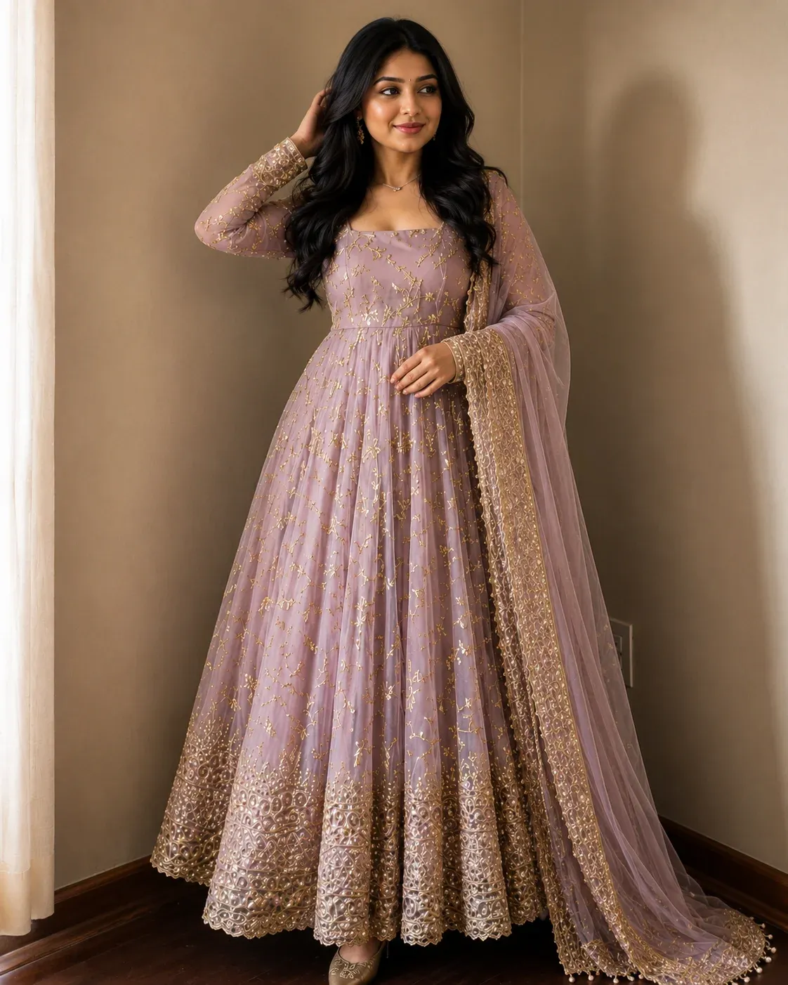 Women’s Embroidered Anarkali Gown with Dupatta | Party & Festive Wear