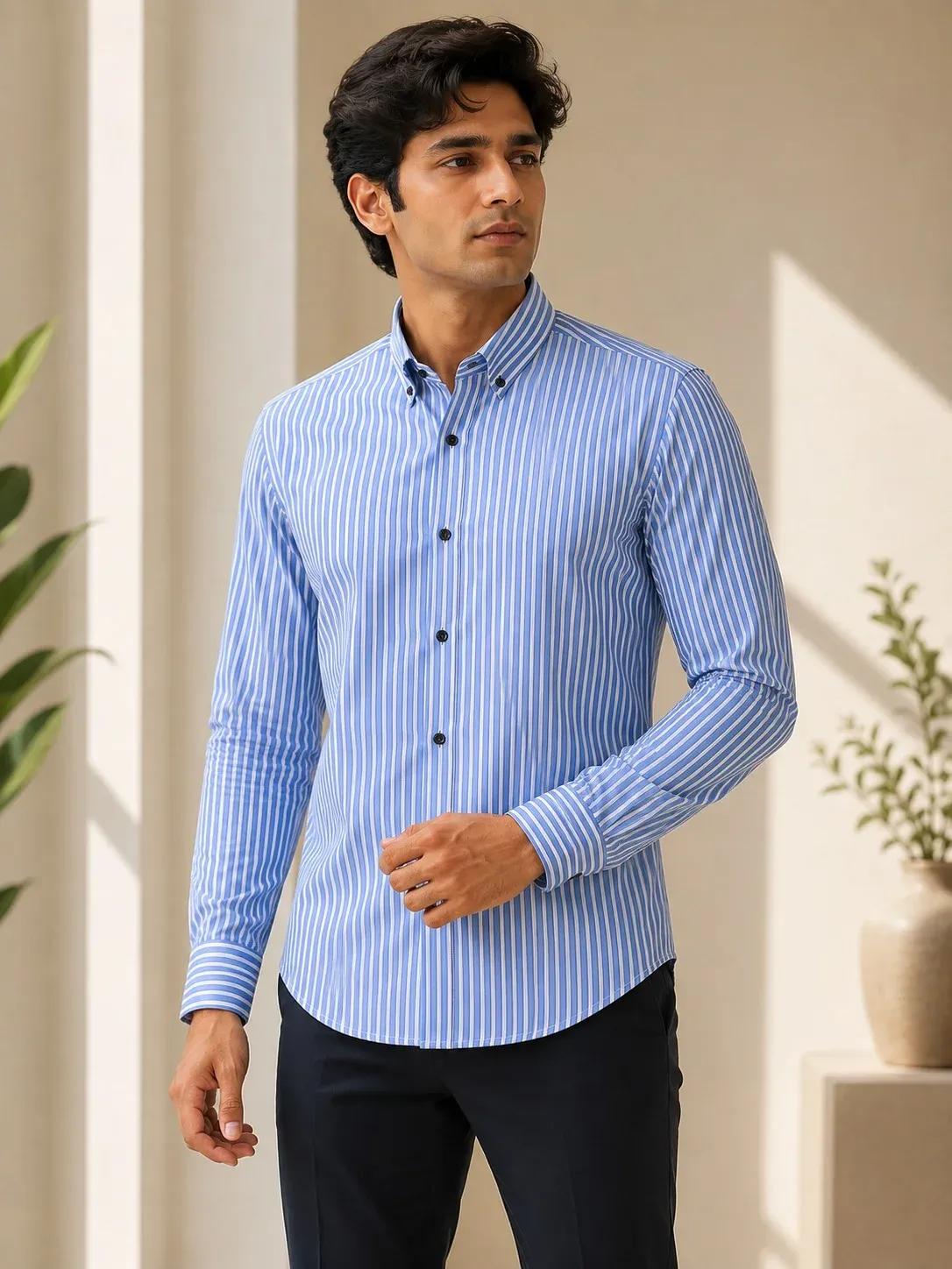 Sky Blue Premium Striped Cotton Shirt