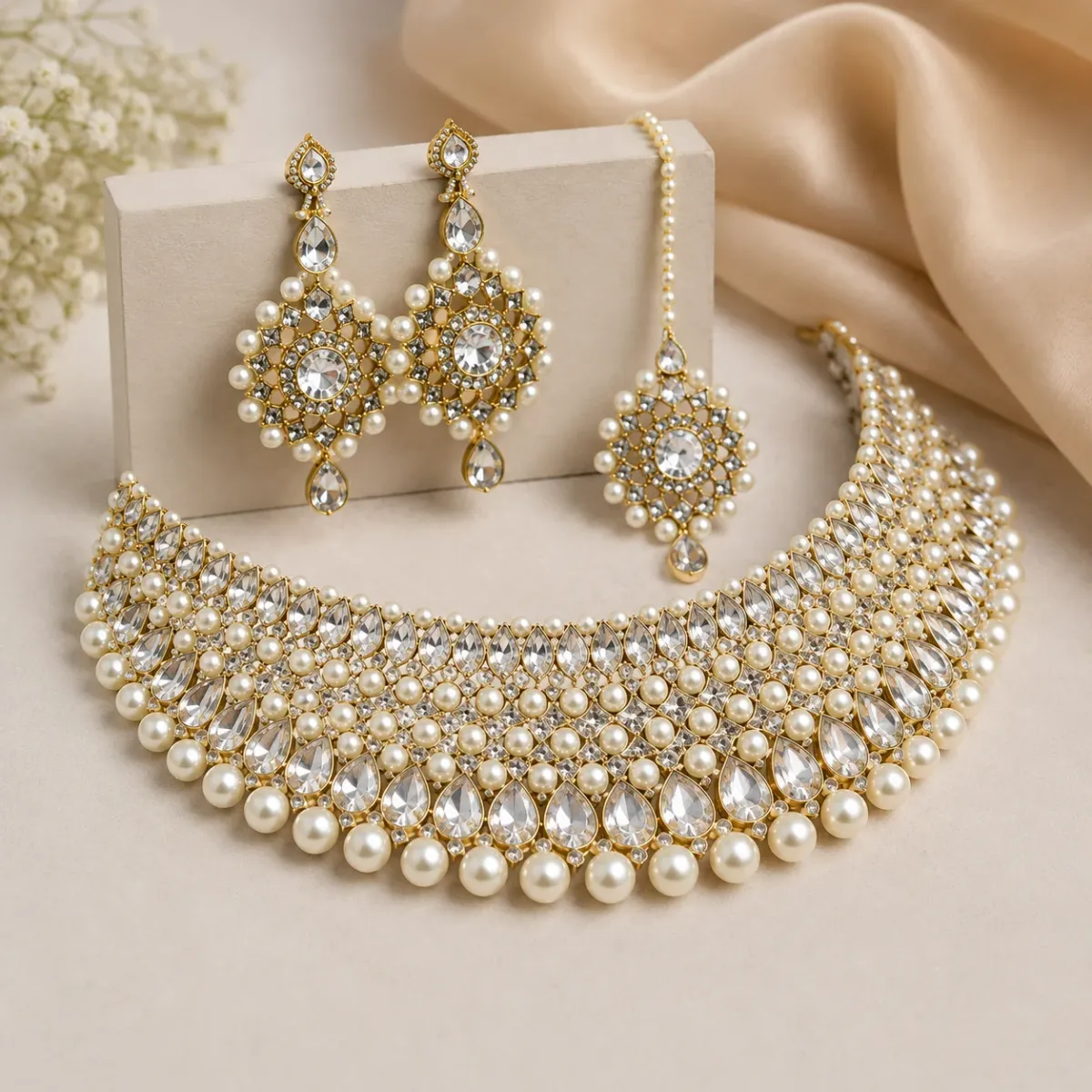 Wedding Special Polki Pearl Jewellery Set for Women