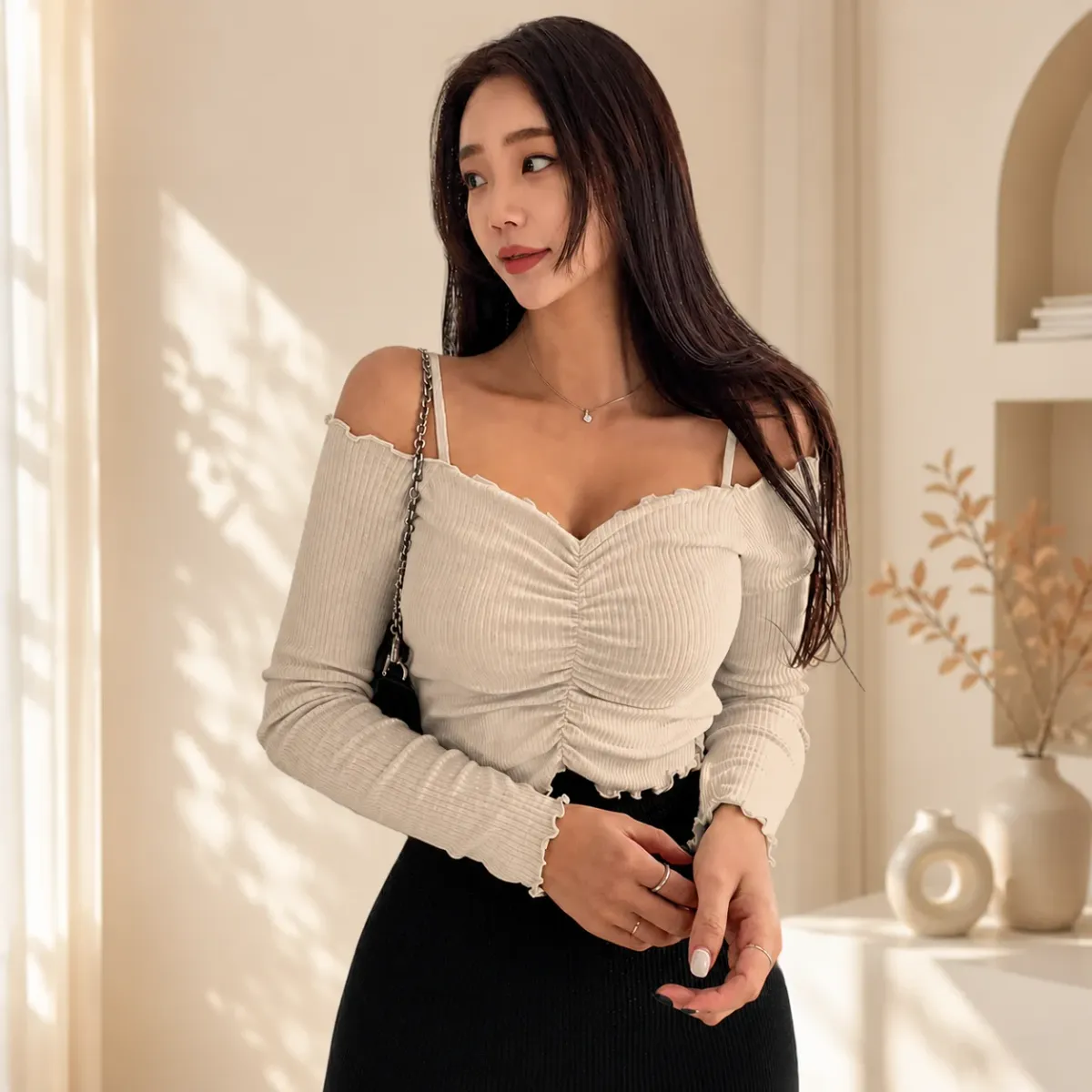 Women’s Ruched Off-Shoulder Ribbed Top | Casual & Party Wear