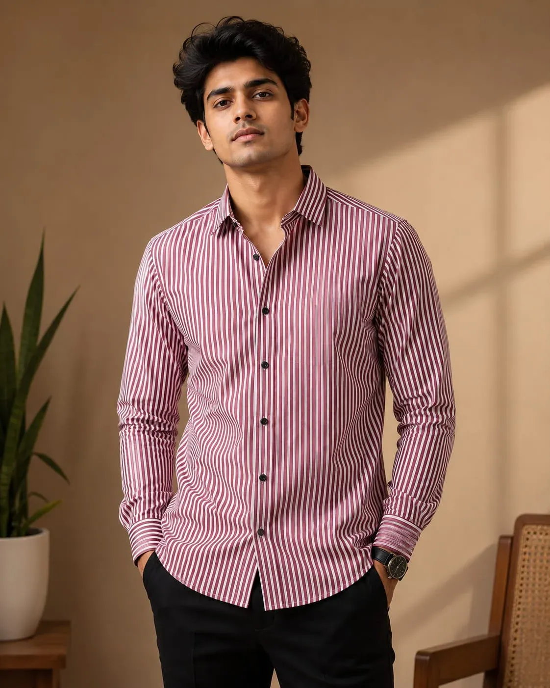 Maroon Stripe Premium Cotton Shirt