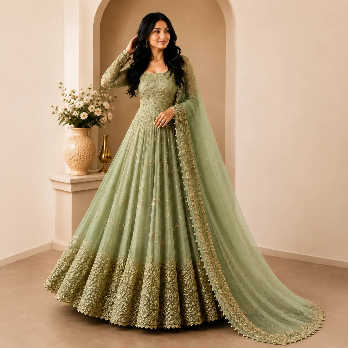 Women’s Embroidered Anarkali Gown with Dupatta | Party & Festive Wear