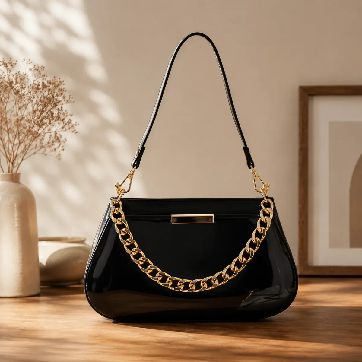 Designer Handbag with Gold Chain Strap for Party & Daily Use