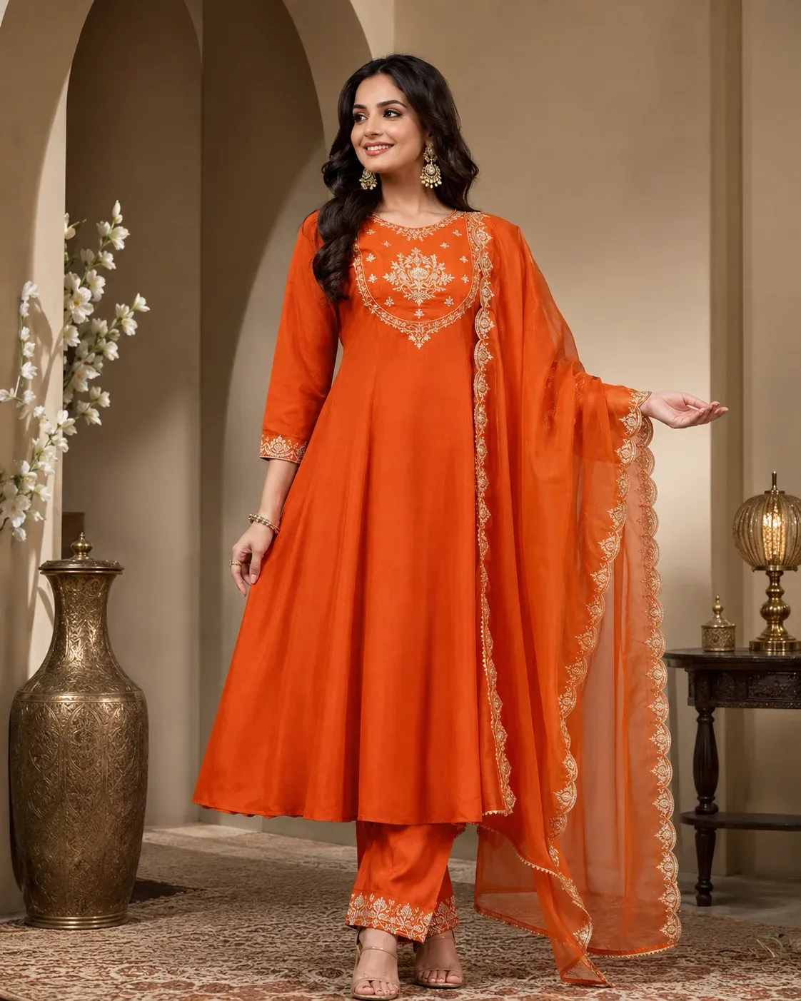 Zolvara Saffron Bloom Anarkali Kurta Set