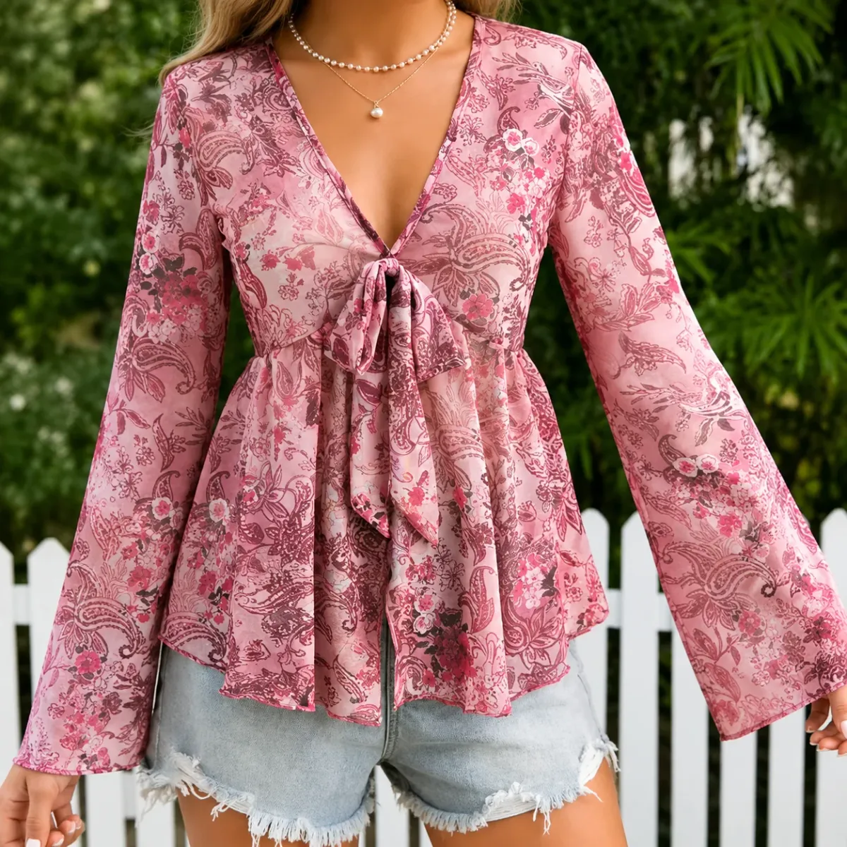 Women’s Floral Printed Tie-Front Peplum Top | Casual & Vacation Wear